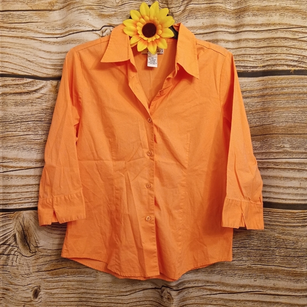 Real Comfort Button Down Top Light Coral Pink 3/4 sleeve